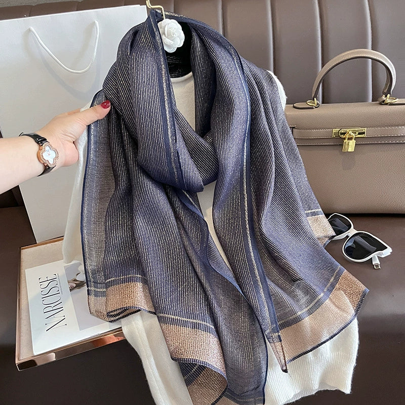 2023 Autumn and Winter New Silk Scarf Women's Long Warm Elegant Fashion Scarf Thin Air Conditioning Shawl Scarf
