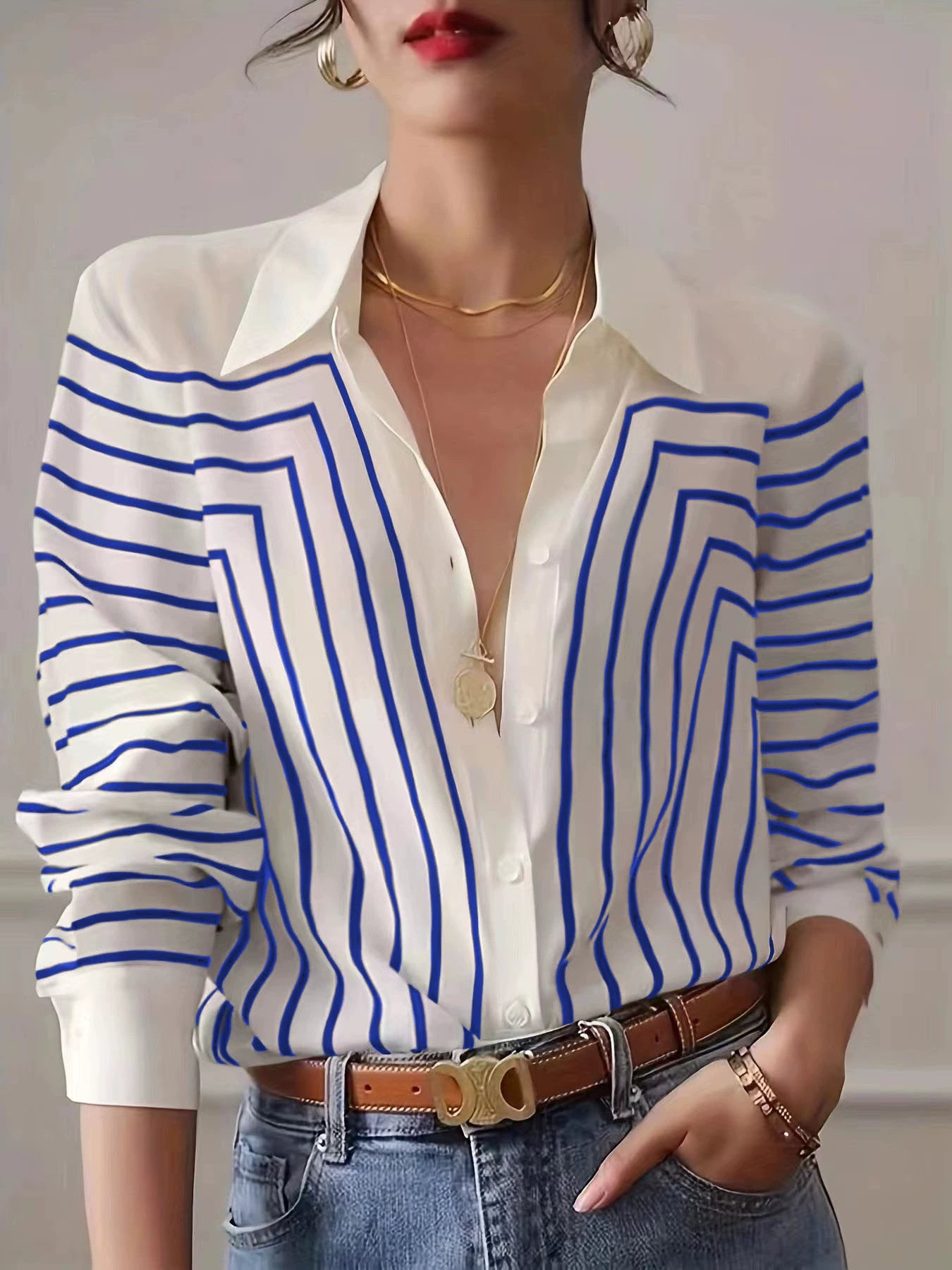 Autumn 2025 Striped Shirt Women's Long-sleeved Loose High-end Elegant Slim-fit Crepe de Chine Silk Top Women's Shirt