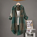New Cotton and Linen Tops, Retro Spring and Autumn Plaid Shirts for Women, Long Style with Short Front and Long Back Design, Sun Protection Shirts