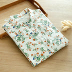 Double-Layer Cotton Gauze Stand-Up Collar Shirt for Women, Long-Sleeved, Retro Literary Style, Soft and Skin-Friendly, Pure Cotton, Unique French Floral Top