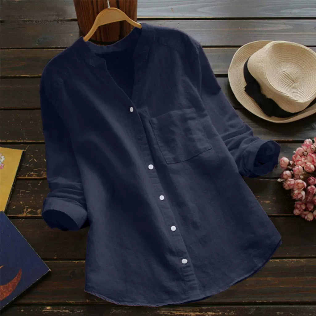 2025 New Spring & Fall Wish Retro Cotton and Linen Shirt Loose Pure Color Casual Shirt