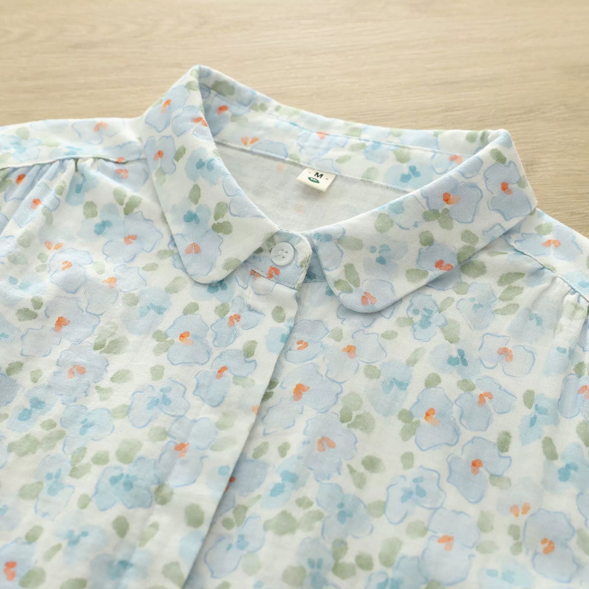 2025 New Autumn Clothing Japanese Style Sweet Floral Pure Cotton Double-Layer Cotton Gauze Shirt Women's Long-Sleeved Hidden Button Cotton Gauze Shirt