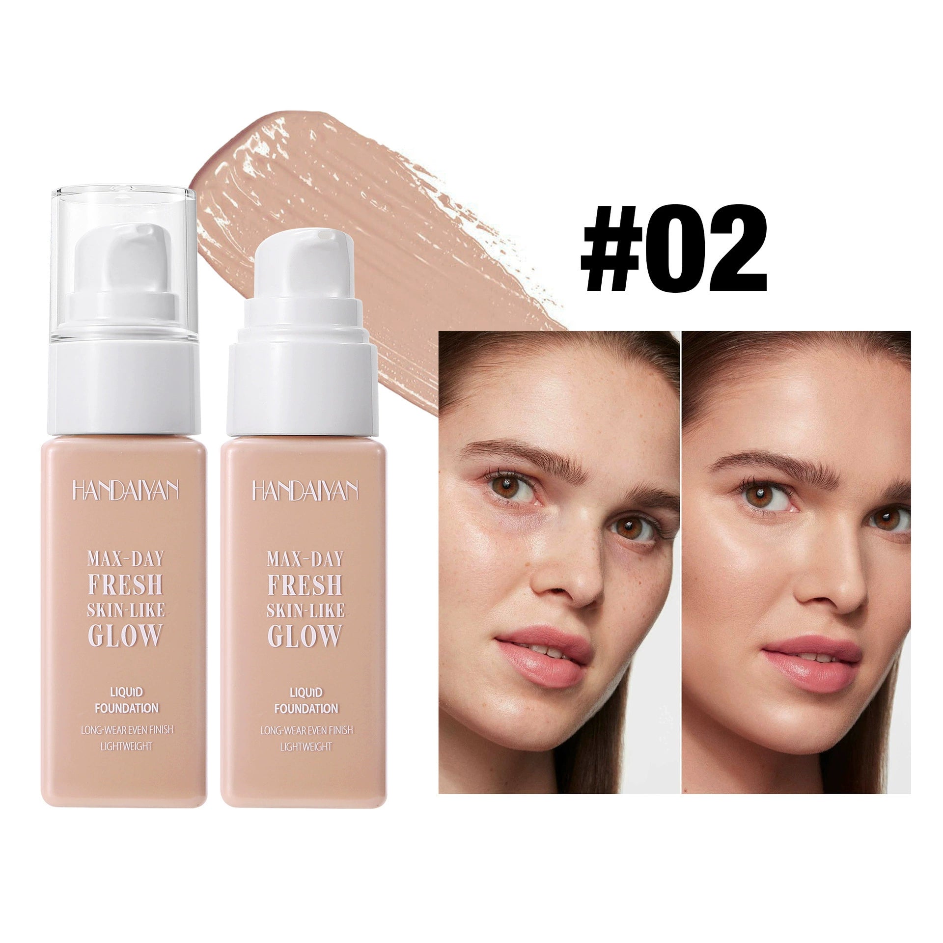 HANDAIYAN square bottle foundation, brightening skin tone, long-lasting, waterproof, and colorfast.