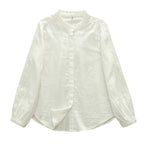 Spring Cotton Long-sleeved Shirt with Ledge Collar for Women Japanese Mori Style Simple Single-breasted Solid Color Comfortable All-match Top