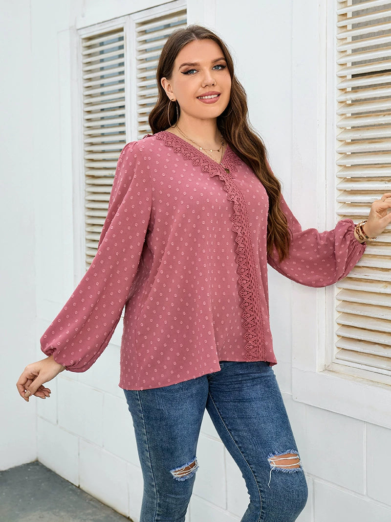 2022 European and American Style Cross-Border Trade Solid Color Woven Elegant Commuter Off-Shoulder Korean Version Long-Sleeve Chiffon Blouse Plus Size