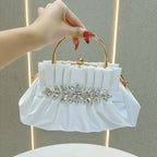 New European and American Retro Diamond-encrusted Women's Hand Bag Pleated Socialite Hand Bag Fashionable Shoulder Crossbody Bag Evening Bag