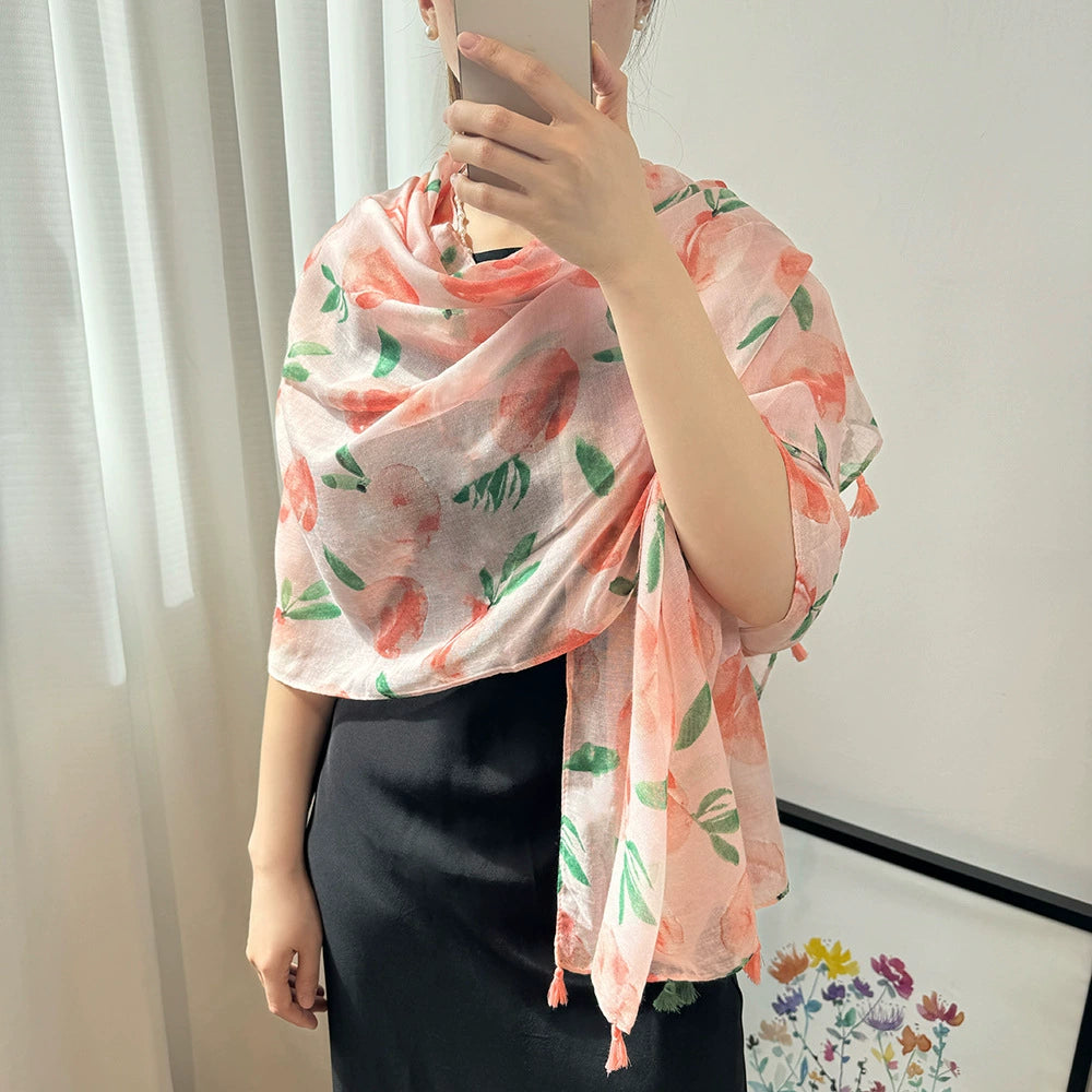 Sweet and Fresh Dye Peach Scarf Women's Spring and Autumn New Cotton All-match Travel Beach Towel Sunscreen Shawl