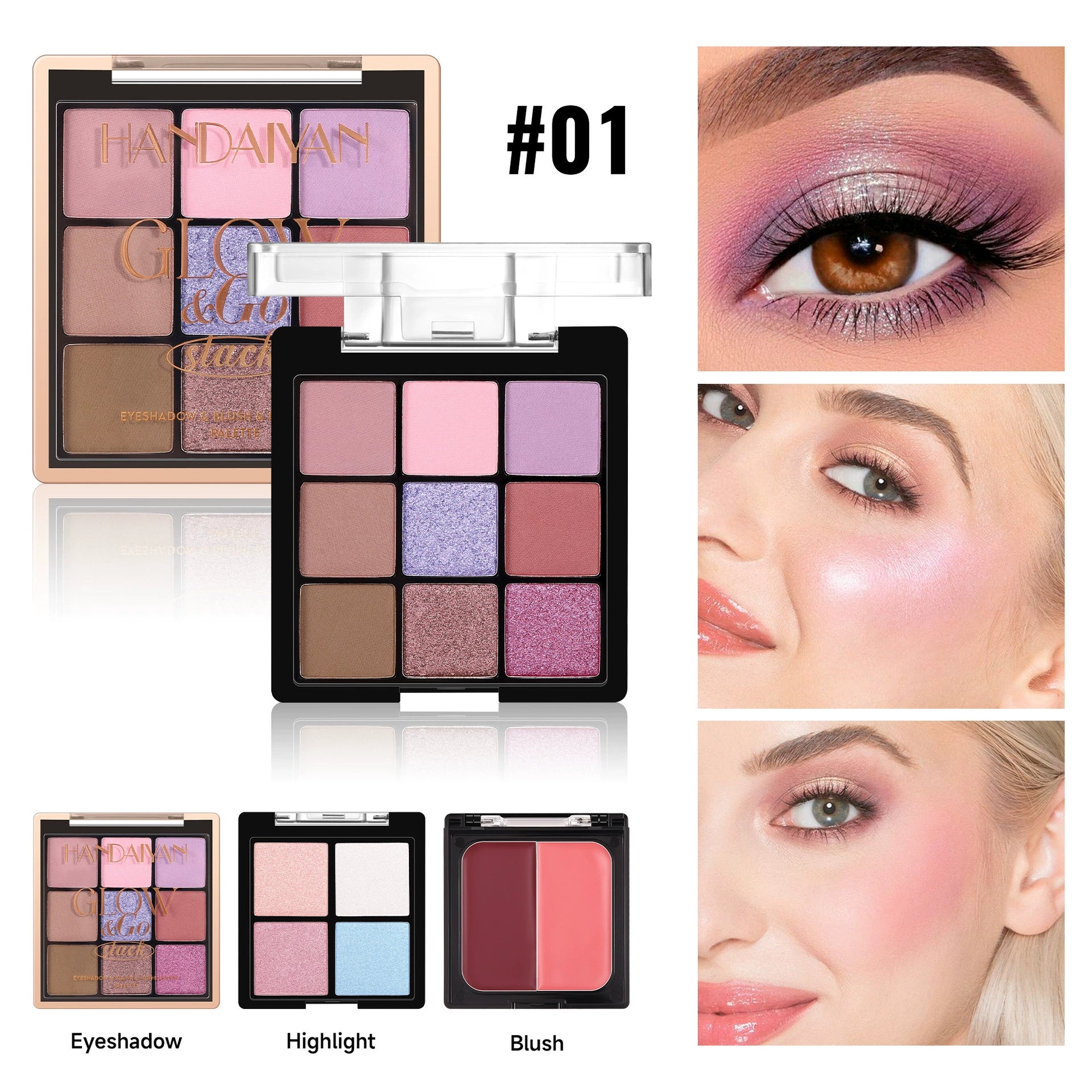Cross-Border Eye Shadow Blush Highlighter Three-In-One Handaiyan Eye Shadow Palette Three-Layer Comprehensive Palette Highlighter Blush Palette
