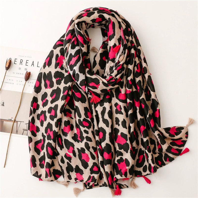 European and American Classic Fashion Leopard Print Scarf Spring Autumn and Winter Long All-match Women's Korean Style Cotton Linen Silk Scarf Dual-purpose Shawl