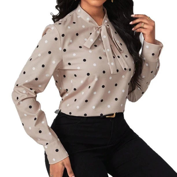 Stylish and chic tops with unique and exquisite polka dot tie-front high-end shirts, available for cross-border trade in Europe and America.