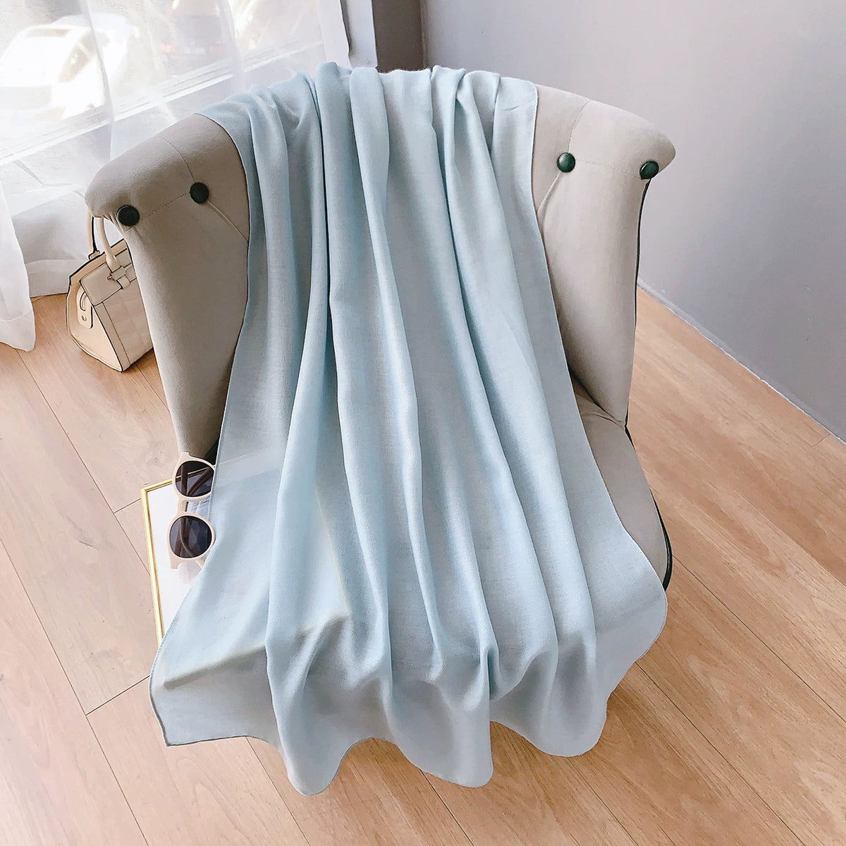 Cotton and Linen Scarf Women's Spring and Summer Artistic Korean-style Long Solid Color Shawl Thin All-match Neck Protecting Silk Scarf for Air-conditioned Room