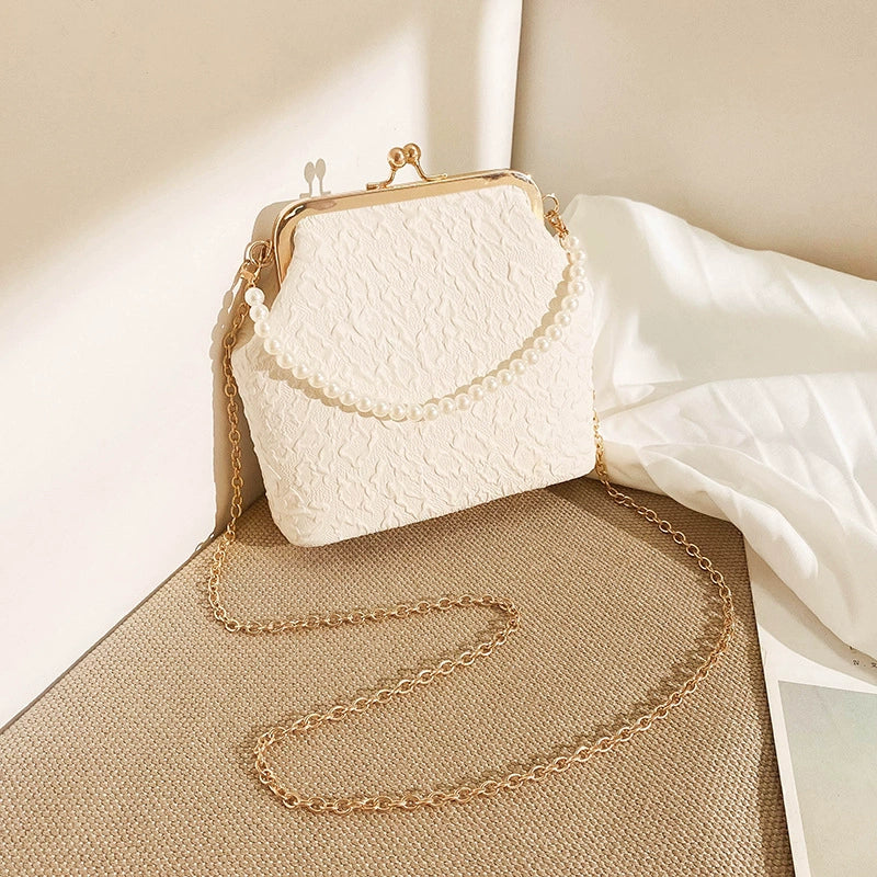 Foreign Trade Mobile Phone Bag 2025 New Cloud Cheongsam Women's Bag Pearl Chain Crossbody Bag Japanese Mouth Gold Cosmetic Bag