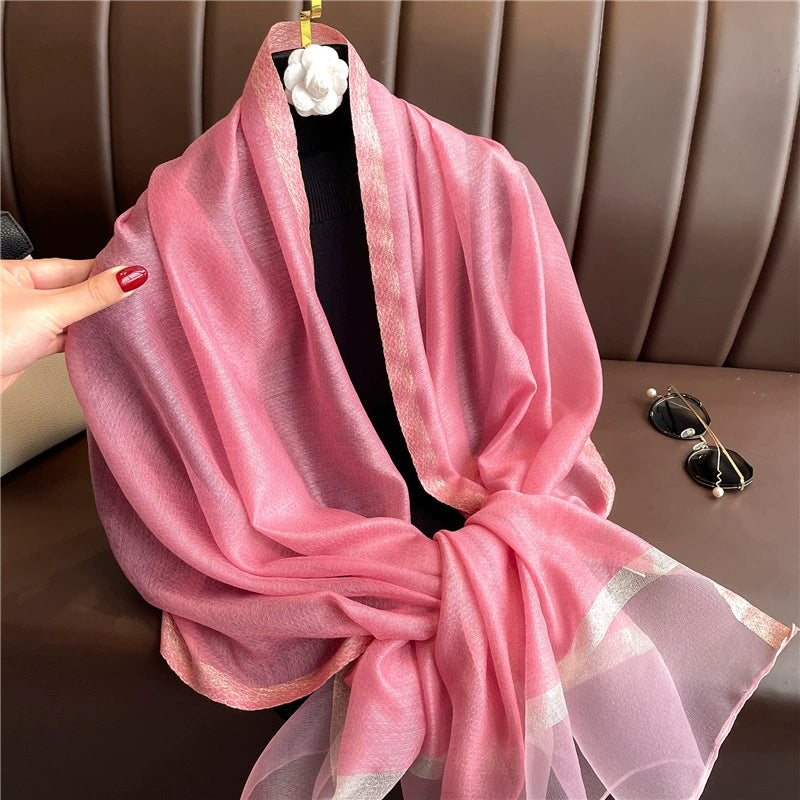 New Korean style solid color all-match silk scarf women's long scarf gold silk sequined silk wool scarf spring and autumn sun protection shawl batch