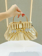 New European and American Retro Diamond-encrusted Women's Hand Bag Pleated Socialite Hand Bag Fashionable Shoulder Crossbody Bag Evening Bag