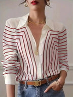 Autumn 2025 Striped Shirt Women's Long-sleeved Loose High-end Elegant Slim-fit Crepe de Chine Silk Top Women's Shirt