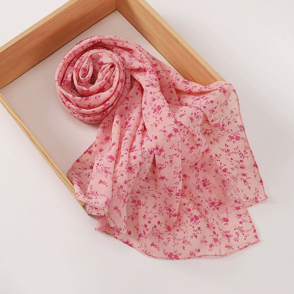 New Malaysian Pearl Chiffon Silk Scarf Rose Print Hijab Hui Turban Gauze Scarf Wholesale