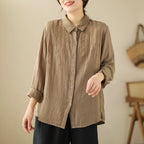 2023 Spring New Loose Ramie Women's Shirt Embroidered Long Sleeve Lapel Design Cotton and Linen Top Thin