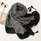 Japanese and Korean fashion cotton and linen scarf Spring and Autumn Abstract hand-painted lines printed tassel scarf long warm large shawl thin