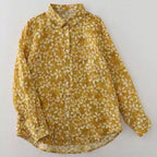 Real Shot Cotton Linen Linen Floral Shirt Joker Good Quality Autumn New Artistic 2024 French Yellow Printed Shirt