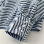 Real shot in stock striped shirt cotton stitching 2025 spring all-match French cotton white-collar shirt for women