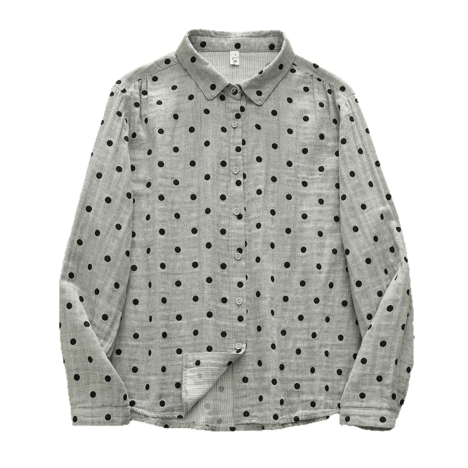 Factory Direct Sale Japanese Retro Polka Dot Print Artistic All-Cotton Double-Layer Gauze Shirt for Women Cotton Gauze Doll Collar Shirt