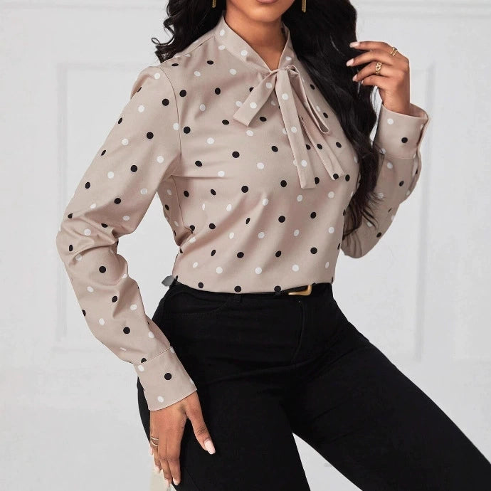 Stylish and chic tops with unique and exquisite polka dot tie-front high-end shirts, available for cross-border trade in Europe and America.
