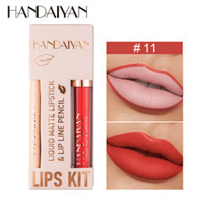 Cross-Border Lip Liner Lip Glaze Set Handaiyan Waterproof Non-Stick Cup Velvet Matte Lipstick Lip Liner Set