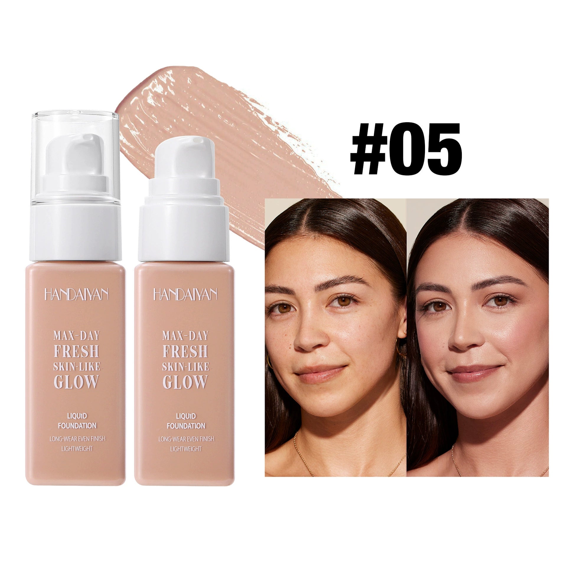 HANDAIYAN square bottle foundation, brightening skin tone, long-lasting, waterproof, and colorfast.