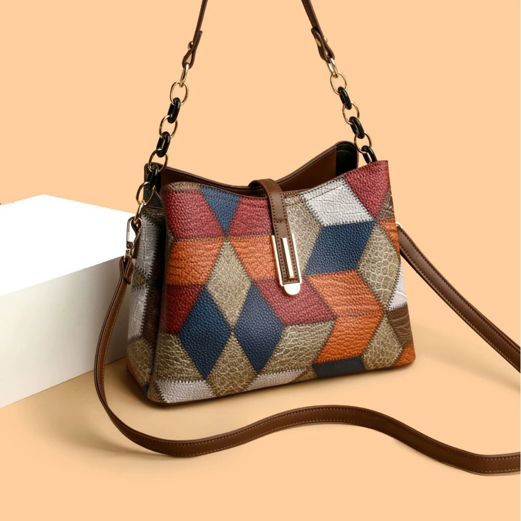 Vintage Single-Shoulder Crossbody Mom Bag 2026 New Color-Blocking Large-Capacity Handbag Set for Middle-Aged Women
