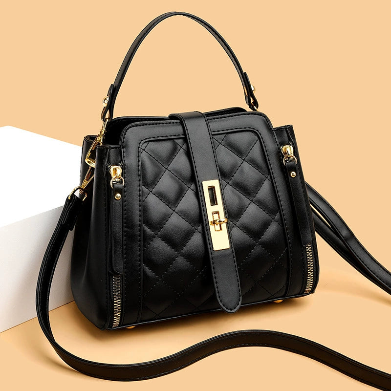 Women's Small Bag New Fashion Shoulder Bag Crossbody Bag Rhombus Embroidery Thread Simple High-End Portable Bucket Bag for Women