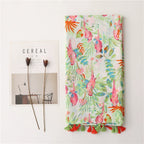 Spring and Summer Elegant Socialite Elegant Fresh Pink Green Bright Flowers Birds Herringbone Cotton Linen Scarf Scarf Shawl