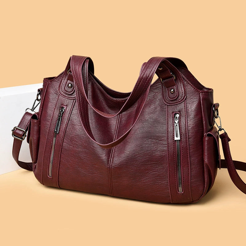 Handbag European and American Retro Pure Color Simple Texture Shoulder Bag Large Capacity Business Trip Commuting Versatile Casual Tote Bag