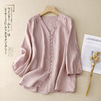 Real Shot of 2025 Summer Versatile Slimming Look Shirt Top Design Niche Women's Linen Unique and Chic Shirt