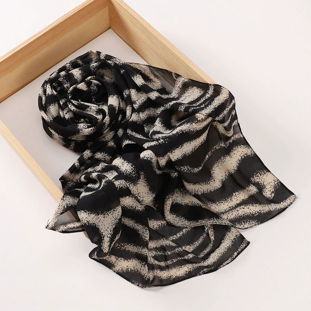 New Malaysian Pearl Chiffon Silk Scarf Rose Print Hijab Hui Turban Gauze Scarf Wholesale