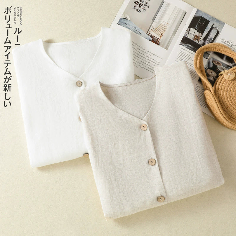 Real shot 2025 Spring New Artistic Loose Solid Color V-neck Long Sleeve Shirt Women's Shirt Top #5859