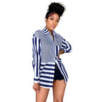 Cross-border e-commerce source manufacturers 2021 autumn European and American women's fashion ladies striped printed loose shirt skirt