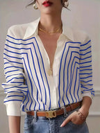 Autumn 2025 Striped Shirt Women's Long-sleeved Loose High-end Elegant Slim-fit Crepe de Chine Silk Top Women's Shirt