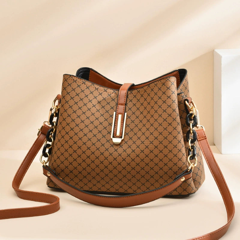[Drop Shipping Women's Bag] 2025 Autumn and Winter New Bucket Women's Bag Fashionable Printed Shoulder Crossbody Bag Simple Handbag