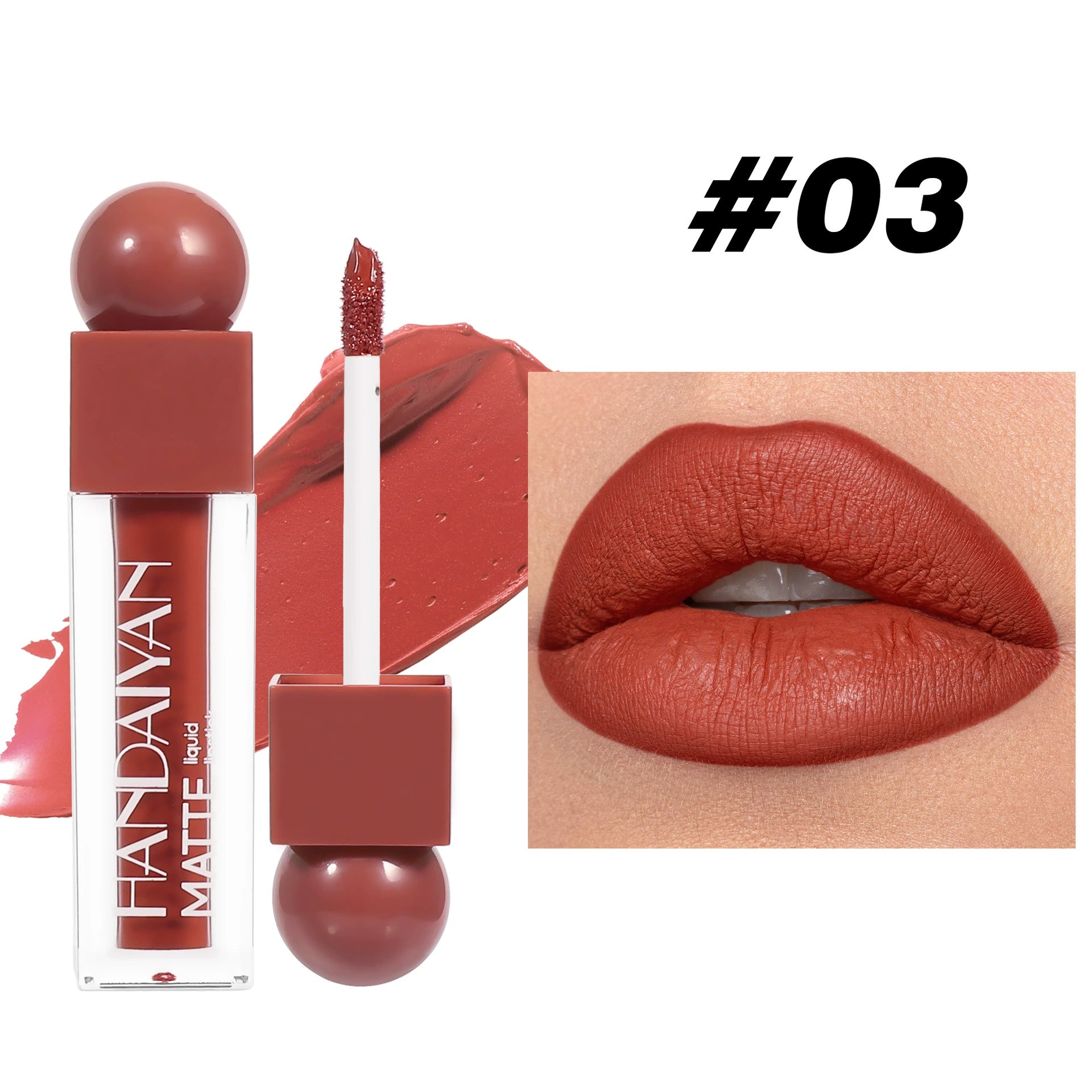 Cross-Border 6-Color Matte Lip Glaze Square Tube Lipstick Waterproof Non-Stick Cup Non-Fading Handaiyan Matte Lip Glaze Lip Gloss