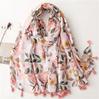 Summer Holiday Sunscreen Scarf Bohemian Pink Flower Scarf Large Shawl Travel Seaside Beach Towel Women
