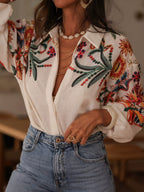 European and American Cross-Border Amazon Women's Clothing 2025 Spring and Summer New Loose Long-Sleeved Digital Printed Shirt Tops
