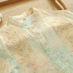 2025 Autumn Korean Style Irregular Printed Shirt Women's Loose and Easiest for Match Double-Layer Cotton Yarn Floral Shirt French Shirt