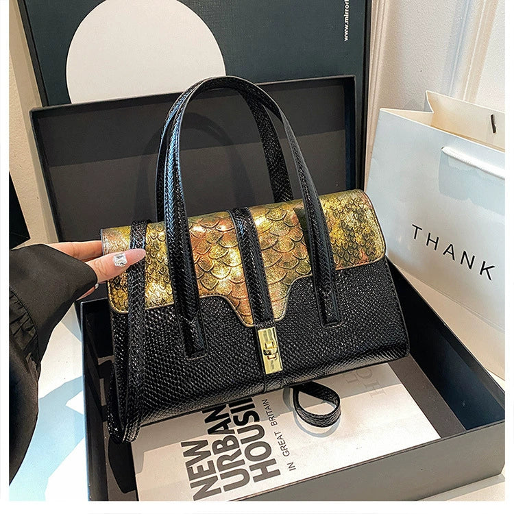 Contrast Color Tote Women's Bag Cross-border European and American Retro Leopard Print Portable Shoulder Crossbody Bag Women's Ladies handbag