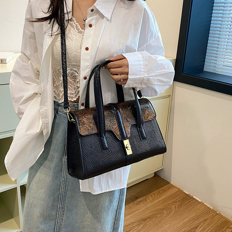 Contrast Color Tote Women's Bag Cross-border European and American Retro Leopard Print Portable Shoulder Crossbody Bag Women's Ladies handbag