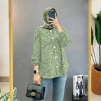 Cross-border Muslim floral print shirt artistic retro cardigan loose top women's drape shirt Women