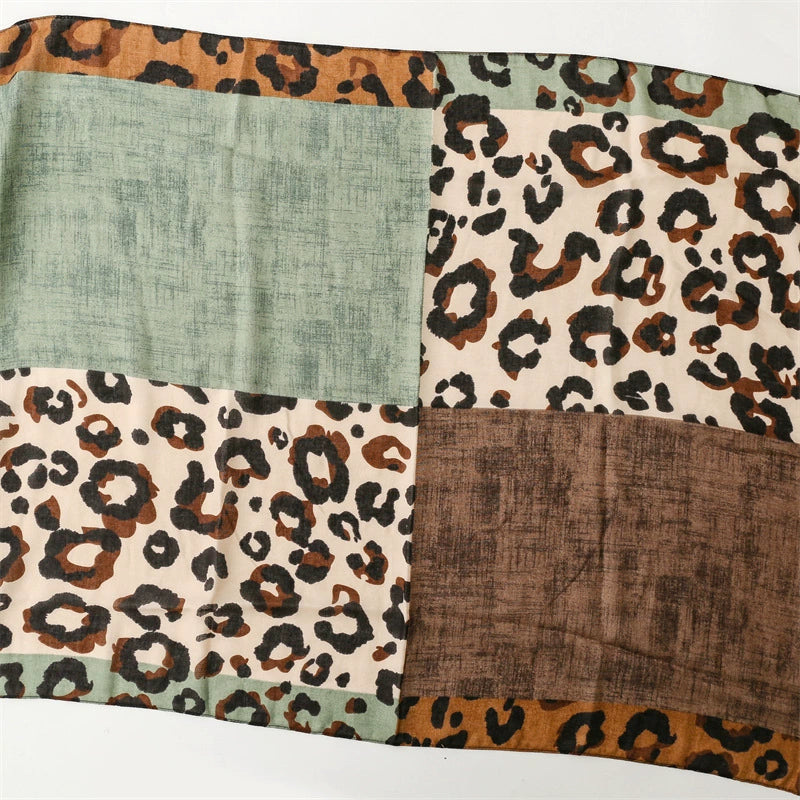 Foreign Trade Cross-border Export Retro Cotton and Linen Scarf Thick Green Leopard Scarf Warm Tassel Shawl Accessories