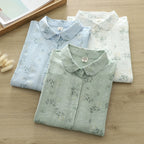 2025 Spring and Autumn New Fresh Style Floral Print Cotton Shirt Women's Long Sleeve Lapel Commuter Printed Shirt Top