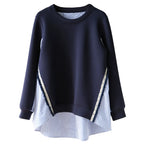 Foreign Trade Women's Clothing Japan and South Korea Spring and Autumn New Long Sleeve Top Air Cotton Round Neck Striped Stitching Shirt Pullover Sweat