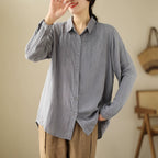 2023 Spring New Loose Ramie Women's Shirt Embroidered Long Sleeve Lapel Design Cotton and Linen Top Thin