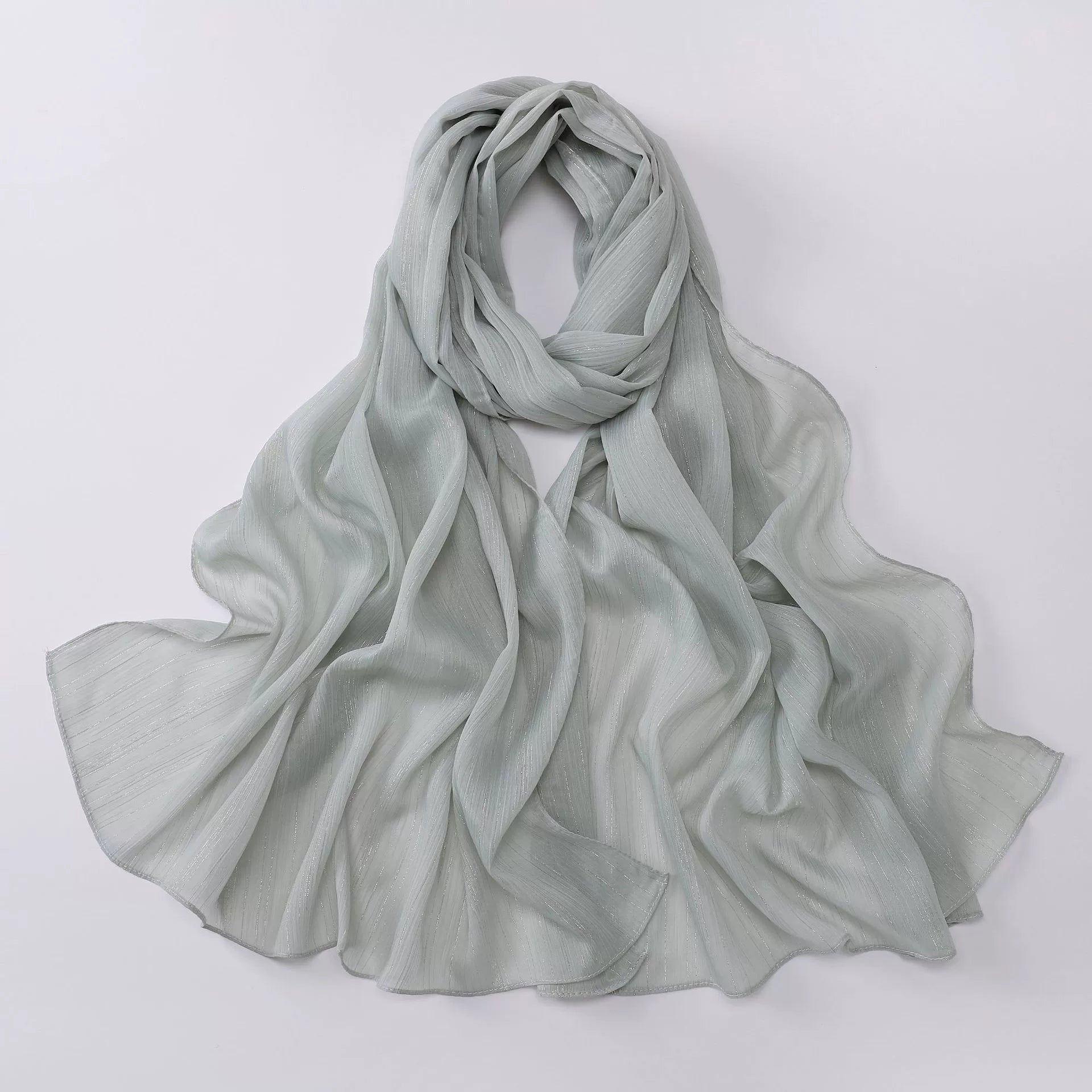 Cross-border Live Broadcast New Chiffon Silver Pleated Long Scarf Hui Scarf Middle East Africa Headscarf Can Change DIY